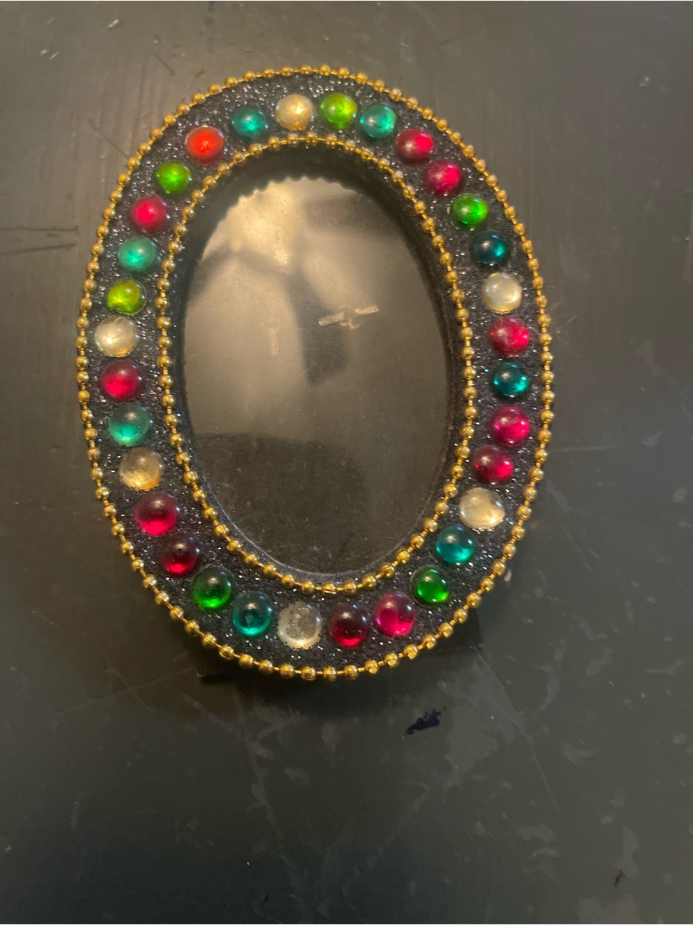 Beaded Oval Decorative Frame with Multicolored Gems mini frame